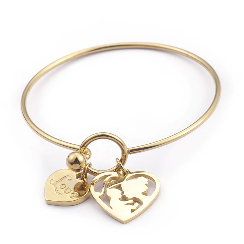 

2021 Gold Plated Fashion Women's Stainless Steel Heart Bracelet Hollow Extension Adjustable Mother Bracelet, Silver/gold