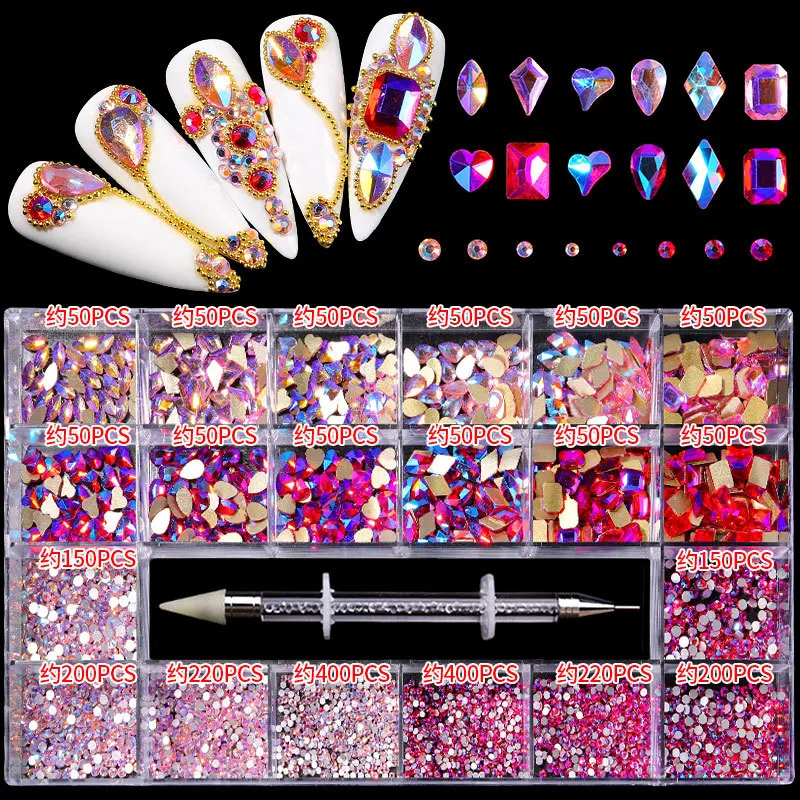 

Bling Bling Women Glitter Alloy Nail Art With Rhinestone Box Nail Jewelry Decoration Rhinestone Nail Charms, Multi color