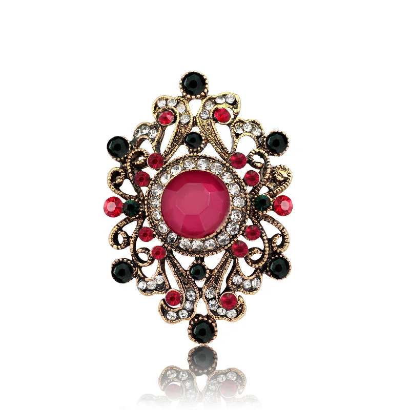 

Collar Red Blue Stones Shiny Rhinestones Brooch Pin For Women Vintage Accessories Colares Bijuterias Brooches