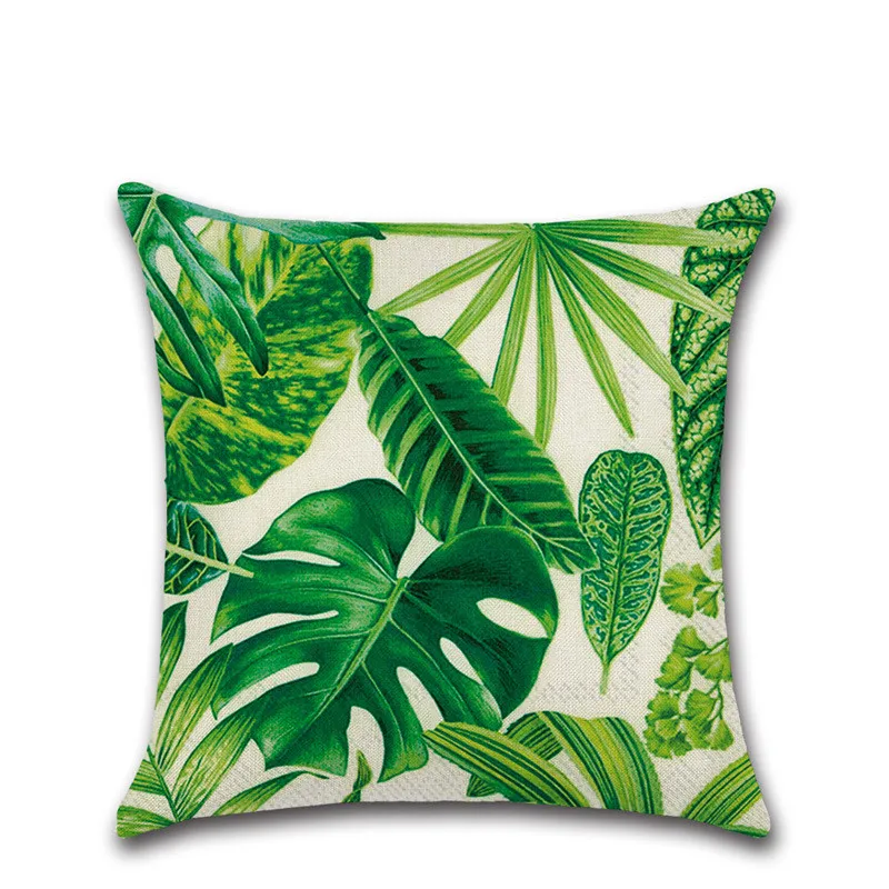 45*45cm Africa Tropical Plant Print Cushion Cover Green Leaves Linen Pillow Case 