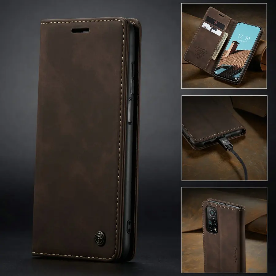 

Luxury Phone Case for Xiaomi 10T Mobile Phone Accessories New Arrival Hot Magnetic Case for Xaiomi 10T Pro /10 lite Wallet Case, Black brown red blue coffee