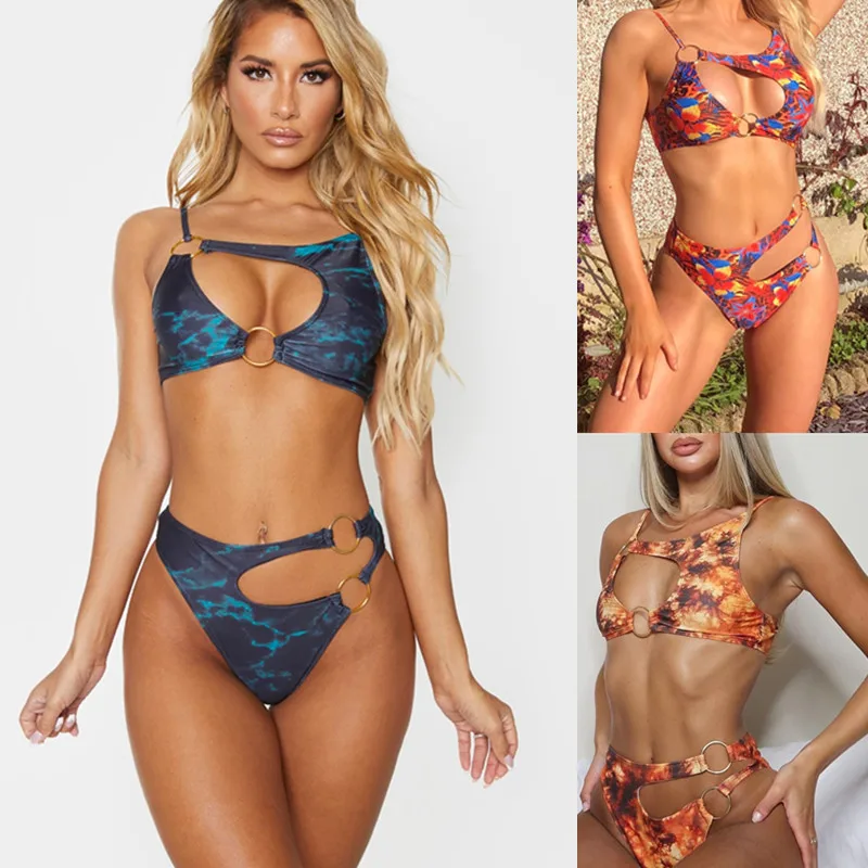 

Free Shipping Tiktok High Waist Summer Designer Swimwear Sexy Womens Panties Two Piece Micro Bikini, Purplish blue,red floral,yellow floral
