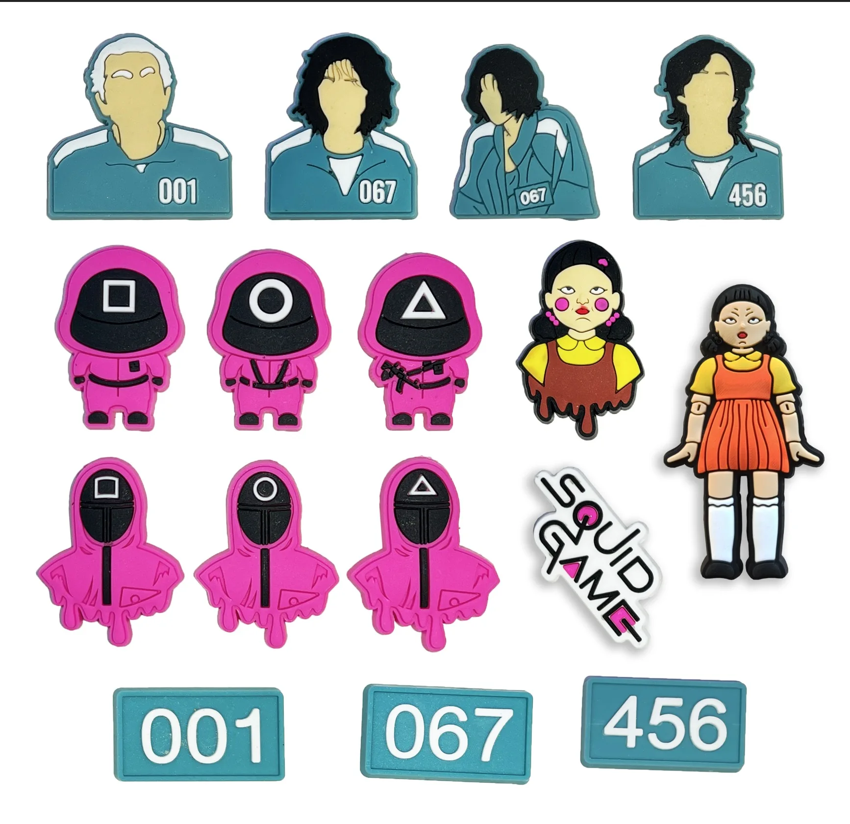 

2021 New shoe charms Custom Soft Rubber PVC croc charms Accessories Squid Game for Croc Shoe charms, Picture