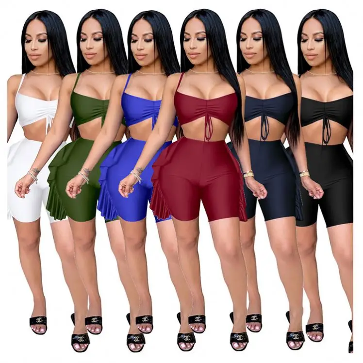 

D97027 Best Seller Ruffles Sexy Trendy Conjunto de dos piezas para mujer New Women Clothing 2021 Two Piece Set 2 Piece Set