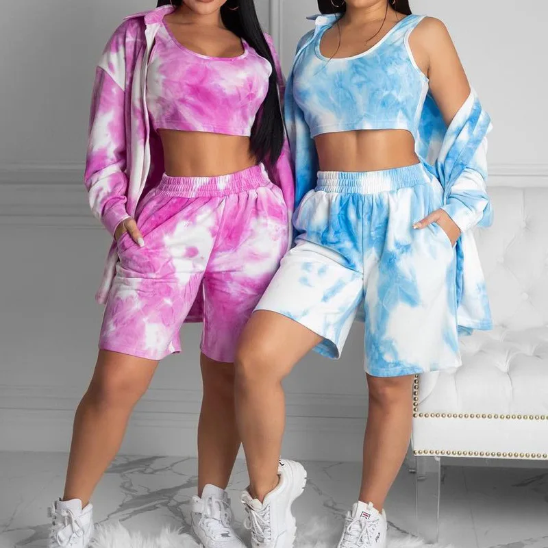 

Fashion Women Casual Tie Dye Sweatshirt Sets Two Piece Set Sportswear Suits, Blue pink