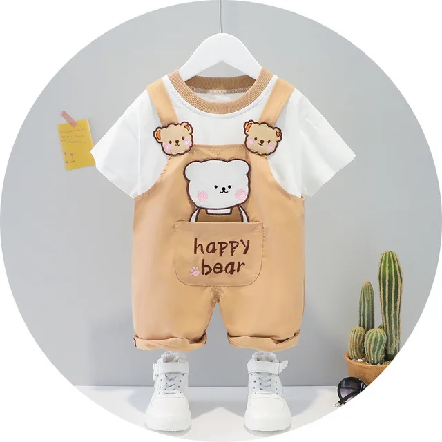 

Hot sale kids girl clothing set boys wholesale summer girls 95% cotton comfy cute animals coogan T-shirt set 2pcs set, As picture