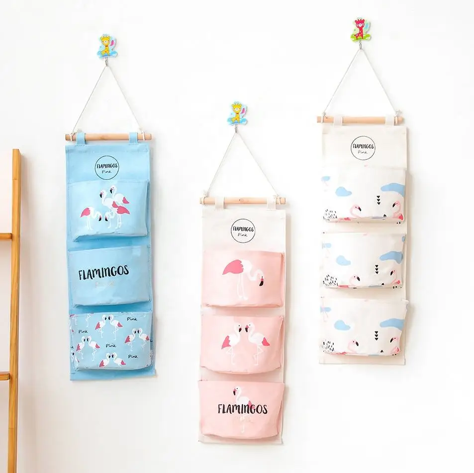 

Cartoon Canvas Wall Pocket Over The Door Hanging Organizer Storage Bags Eco-friendly Folding Stocked