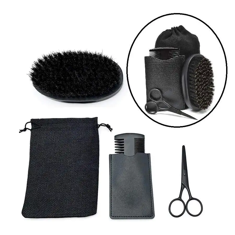 

Beard grooming kit custom logo black boar bristle beard brush wood wooden beard comb, Black+wood color