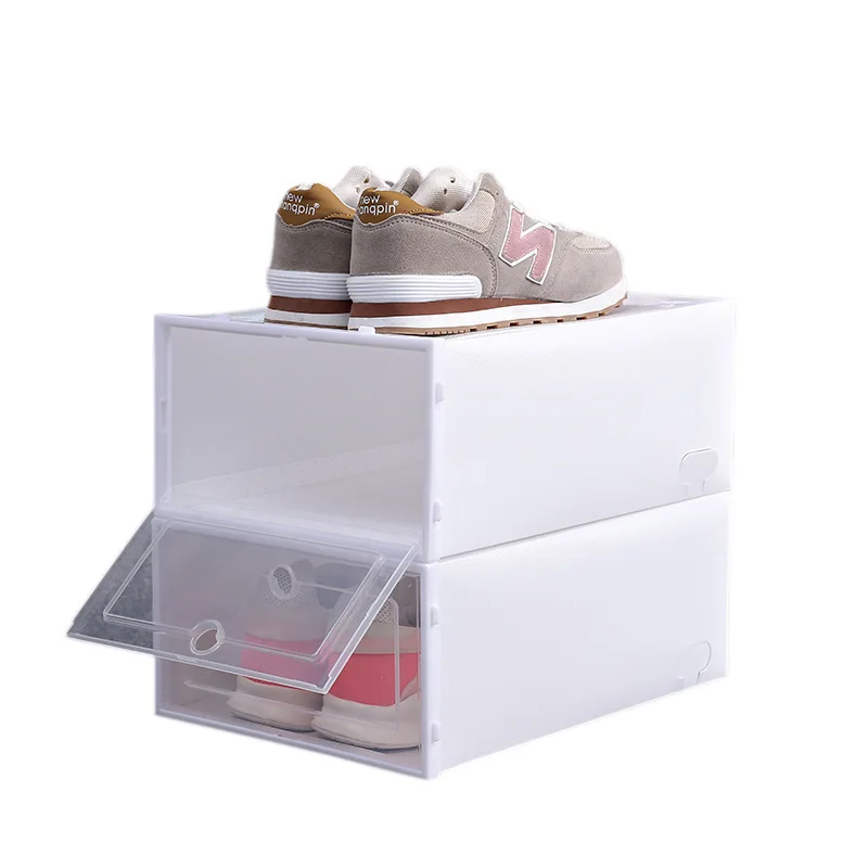 

Newest Thicken Clear Plastic Flip Shoe Box Dustproof Shoe Storage Box Candy Color Stackable Shoes Organizer Box VT1017, As same as picture