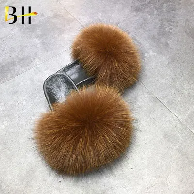 

Fur slides for women bulk womens summer fox fur slipper fox fur slides super puff