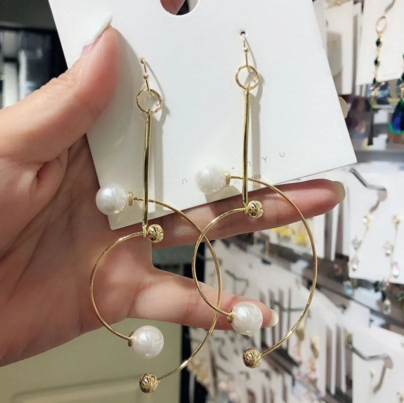 

customize sample ready to ship 40 designs creative gold metal hoop stud heart star circle exaggerated earrings dangle drop, Picture