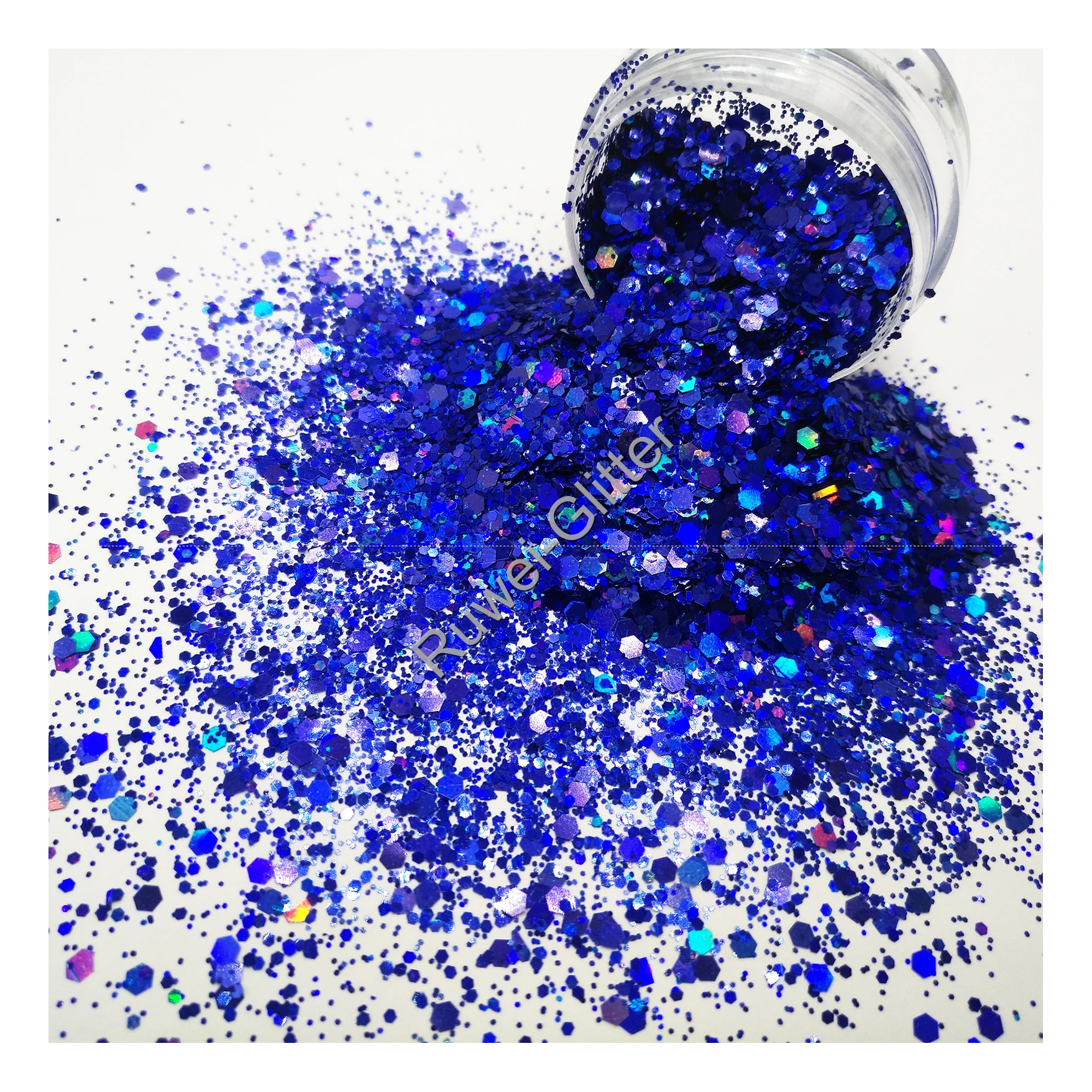 

Holographic Laser Royal Blue Color Chunky Glitter Mix Hexagon Sequin Shape for Facepainting Makeup Nail Art Tumblers Craft