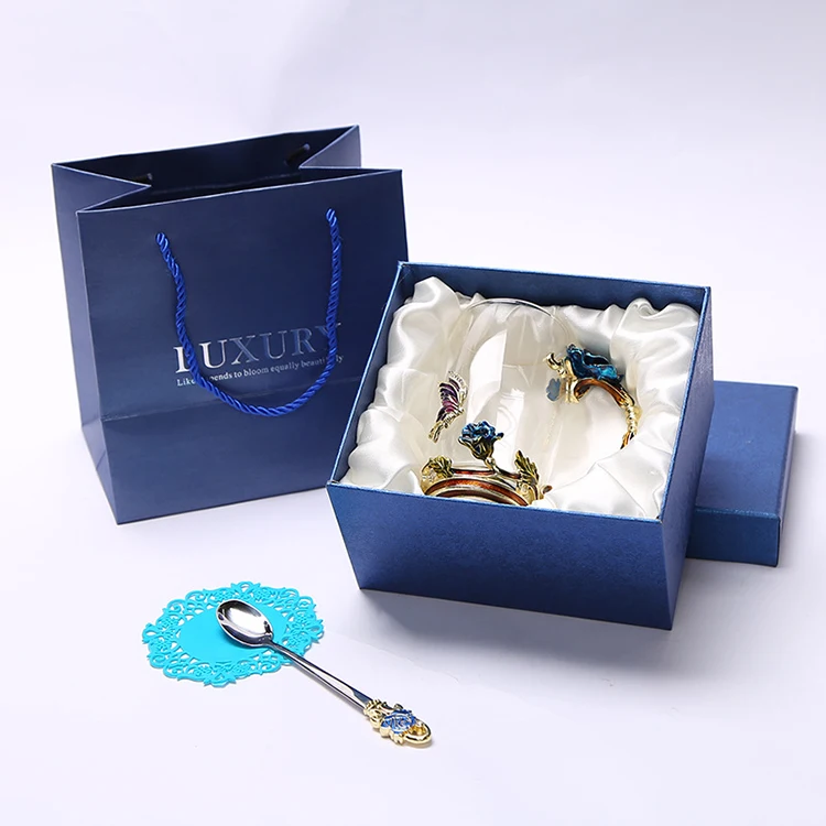 

New couple water cup enamel crystal glass custom logo creative flower tea cup gift for friend