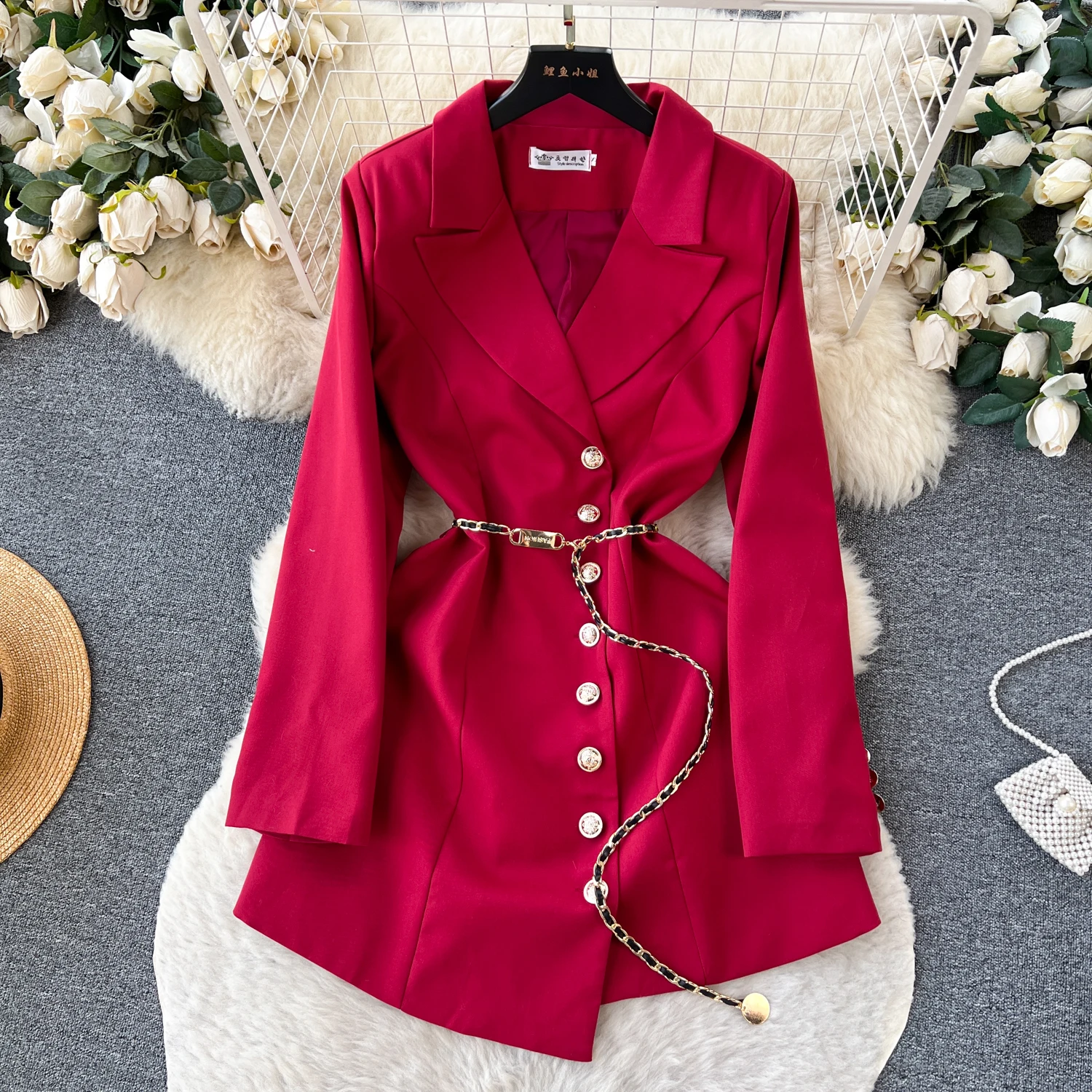 

Premium Sense Women Spring Autumn Asymmetric Suit Design Elegant Short Blazer Dresses