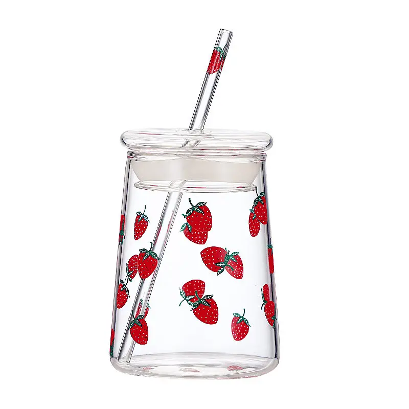 

600ml glass juice cups with lid and straw