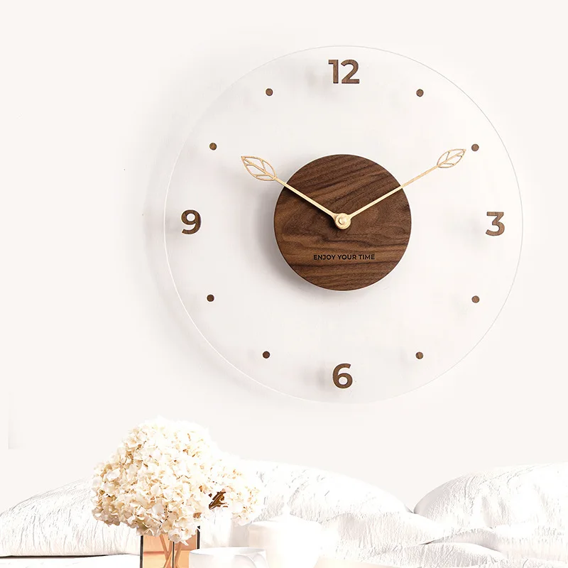 

12 inch 14inch 16inch Acrylic wood Gift Silent Japanese-style minimalist home decorative wall clock, White