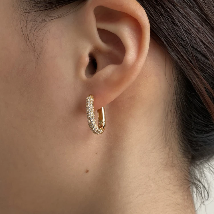 

Fashion Brass 18K Gold Plated Zircon Diamond Hoop Earring Women