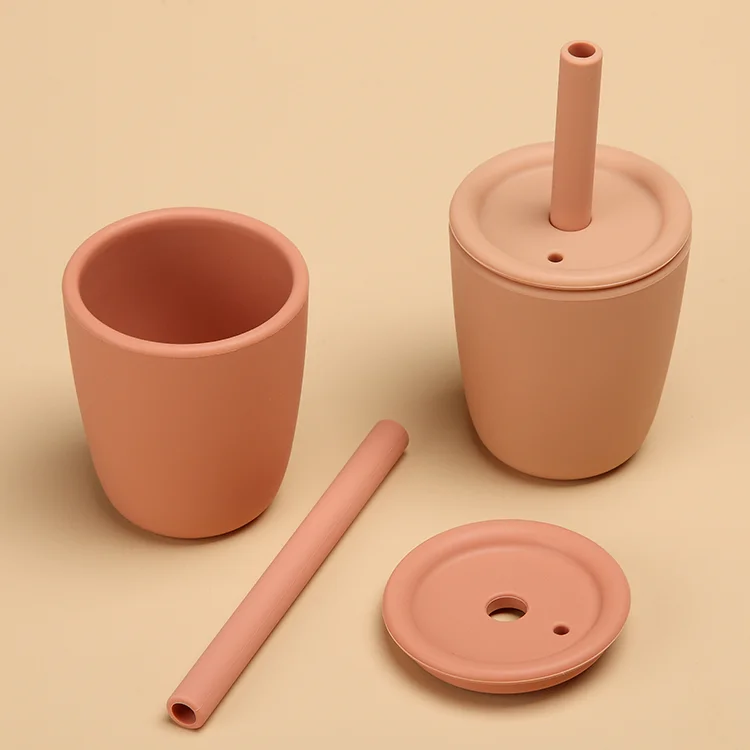

eco friendly custom baby silicone cup learning cup with drinking straw and lids