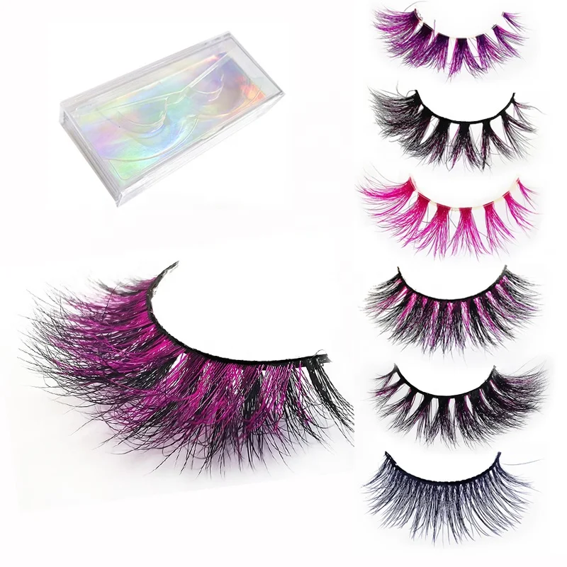 

private label eyelashes 3D Handmade Colorful Lashes mix color 100% Real Mink Cruelty Free Sexy Wispy Rainbow Colored Eyelashes