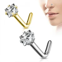 

2020 The Latest Design 316L Surgical Steel L Bend Nose Stud Rings with Prong Set Square CZ Hot Wholesale