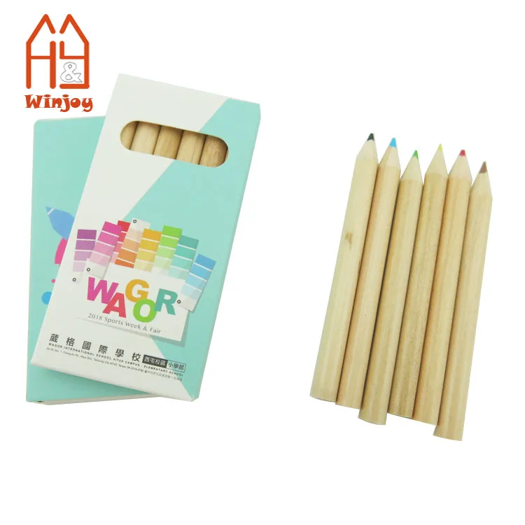 Factory 6 Pcs3.5 inch Mini Wooden Color Pencil Set Natural Wood Barrel Custom Logo Draw Colored Pencils