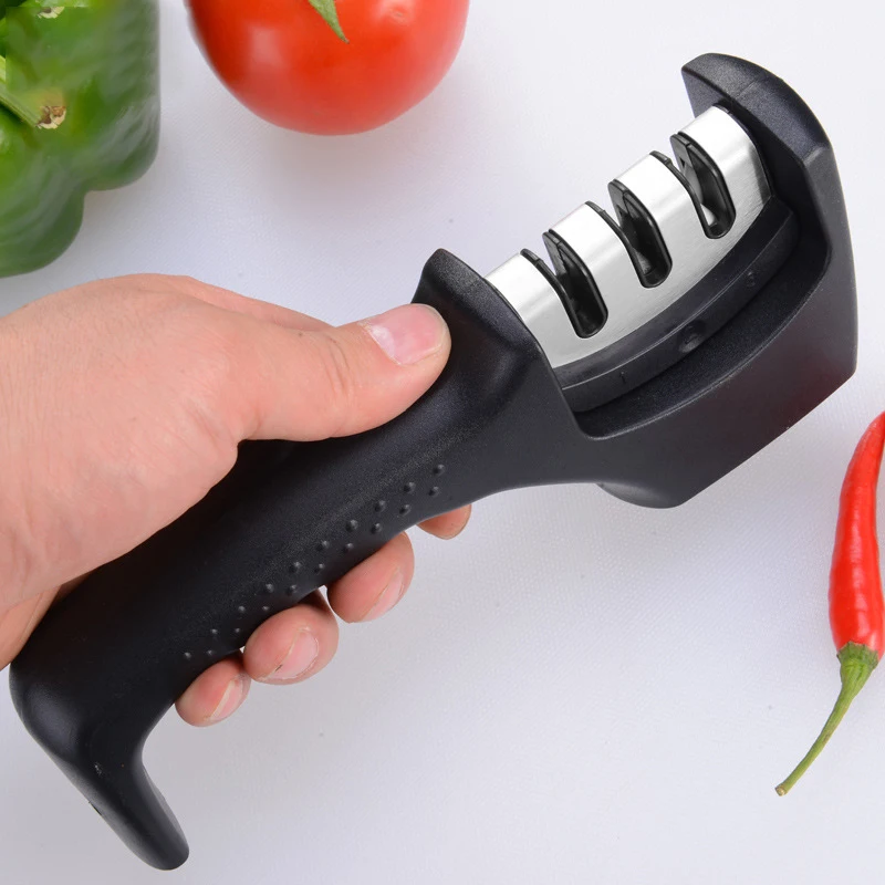 

5044 Tungsten Carbide 3 Stages Handheld Japanese Manual Professional Diamond Kitchen Knife Sharpener System, Black + red