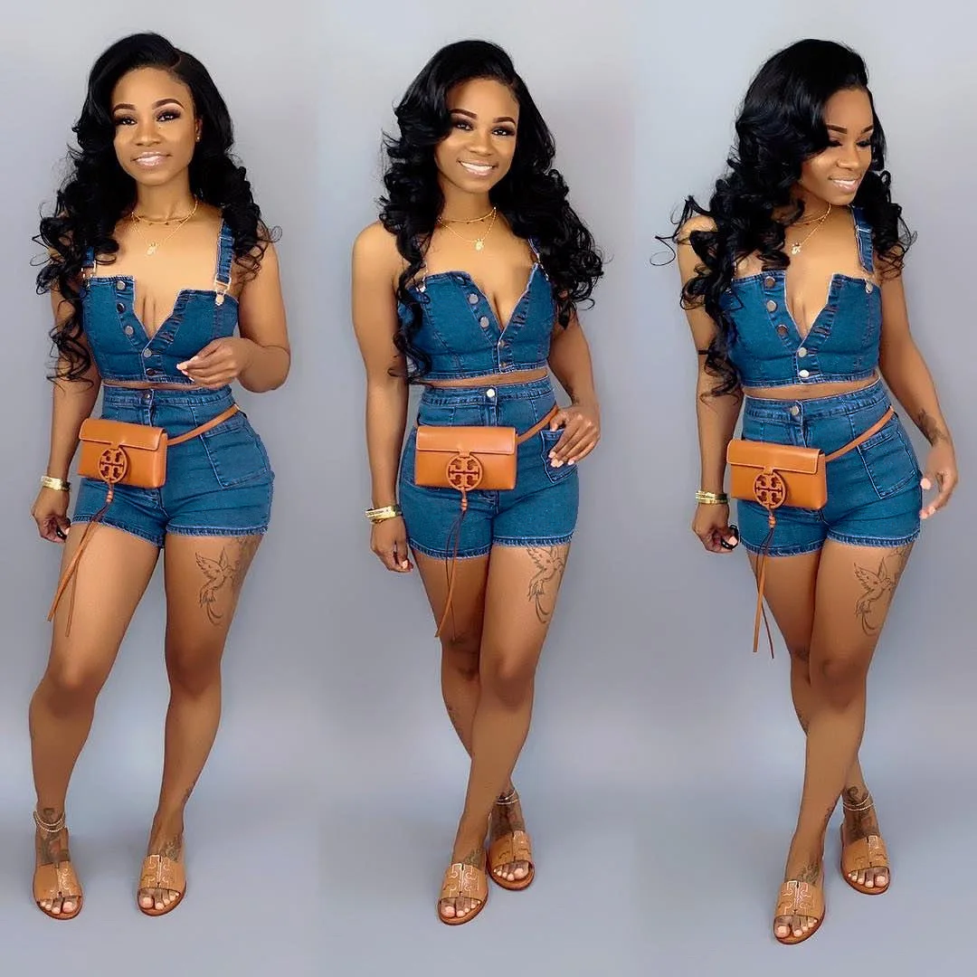 

Blue jeans Suspender top and Shorts Set sexy 2 piece sets, 3 colors