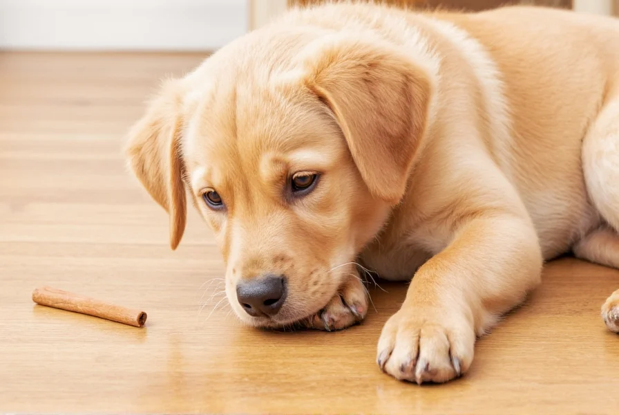 Dog owner reading ingredient label on dog treat package with cinnamon listed