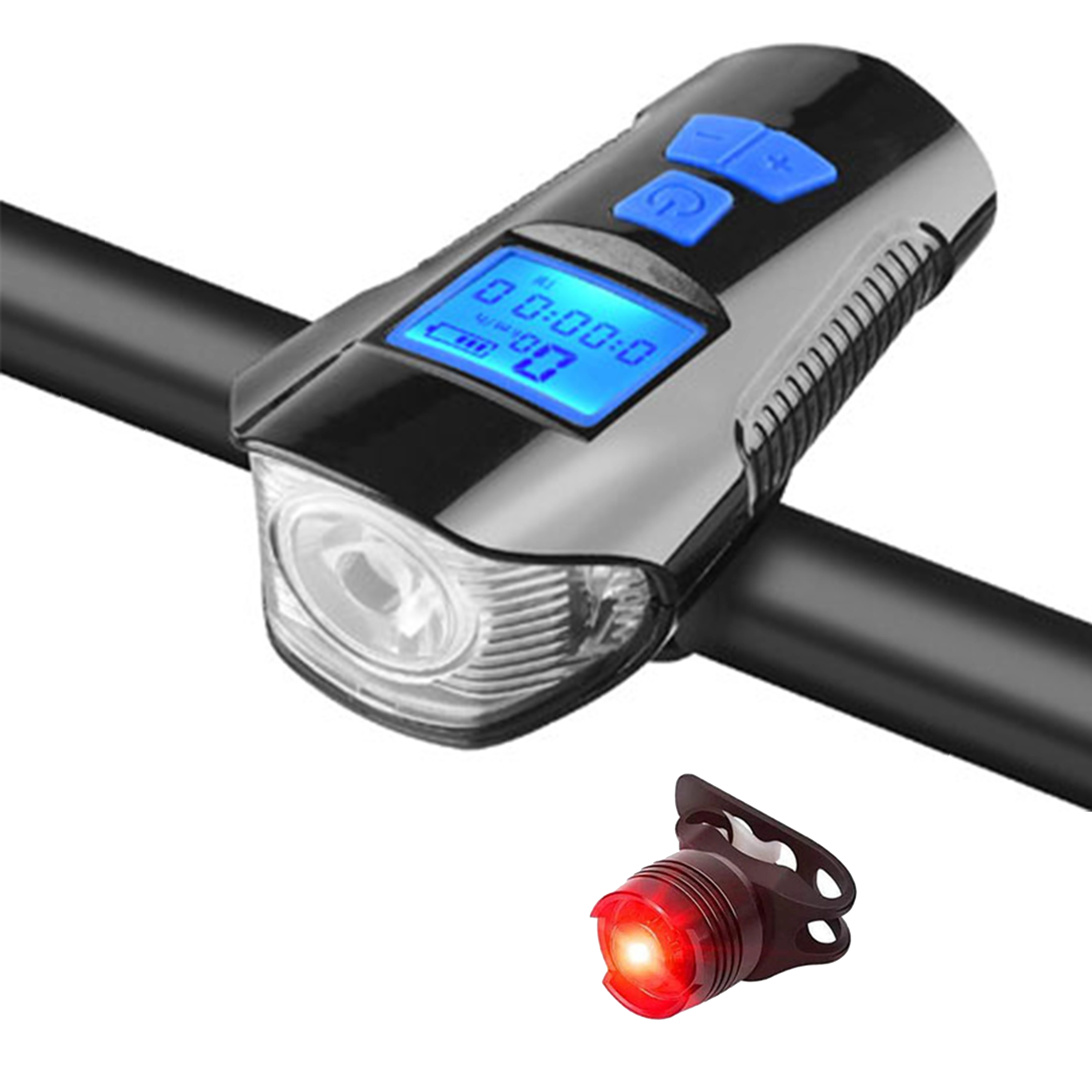 

Hot Sale Aluminum Alloy Waterproof 5 Mode LED Cycle Light Bicycles Laser Bike Light With Speedometer And Horn, Black