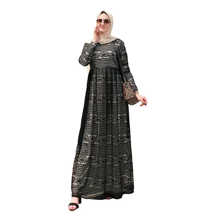 

New arrival lace fashion women long muslim dress, Black