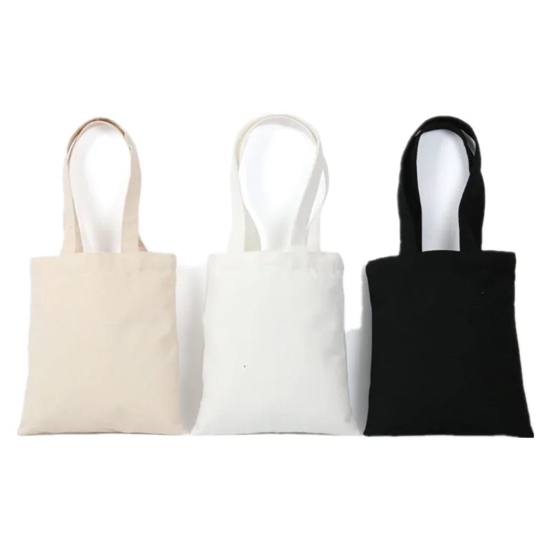 

China custom printing 35x27cm wholesale black cotton canvas shopping tote bag, Black, white, beige