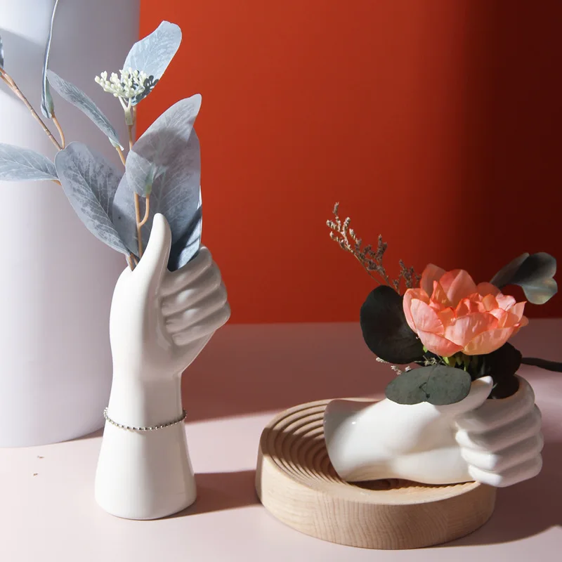 

Nordic Hand Vase Flowers Modern Home Office Decor of Creative Floral Composition Living Room Ornament Ceramics Vase