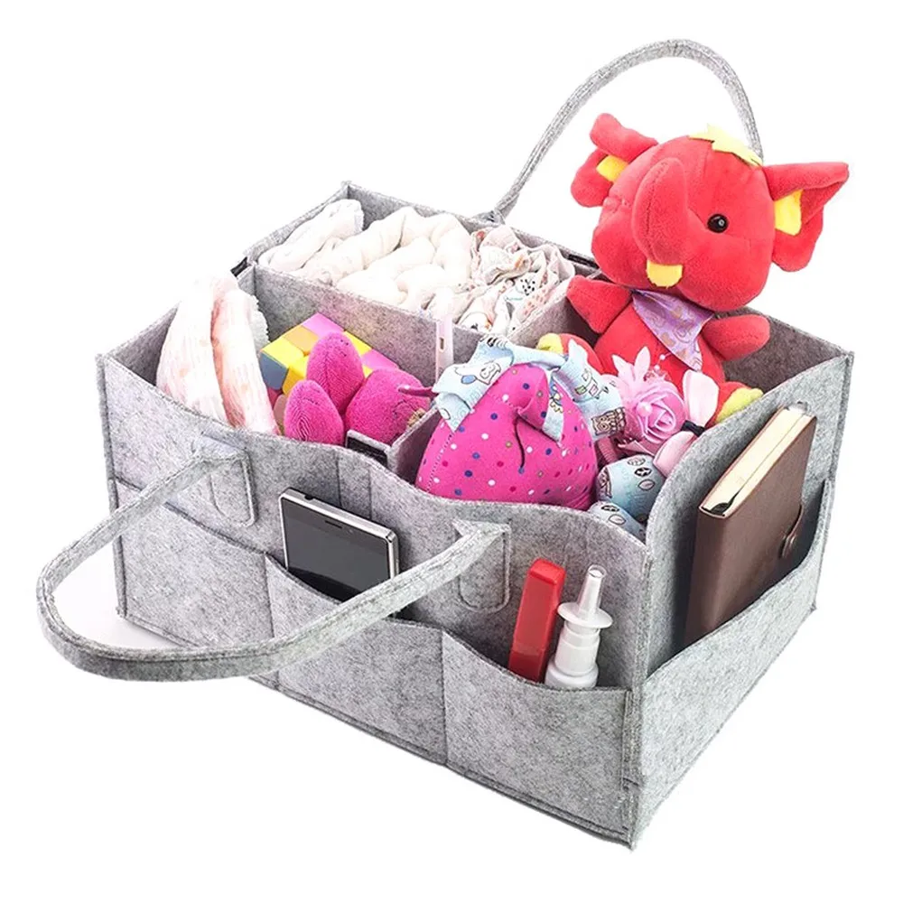

Baby Diaper Caddy Organizer Portable Nursery Storage Bin Felt Basket with Multi Pockets Bag Nappy Storage Bag