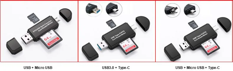 OTG Reader USB Micro-USB Type-C Multi-function SD Micro-SD TF Card Reader and Writter for Mobile and PC - ANKUX.COM