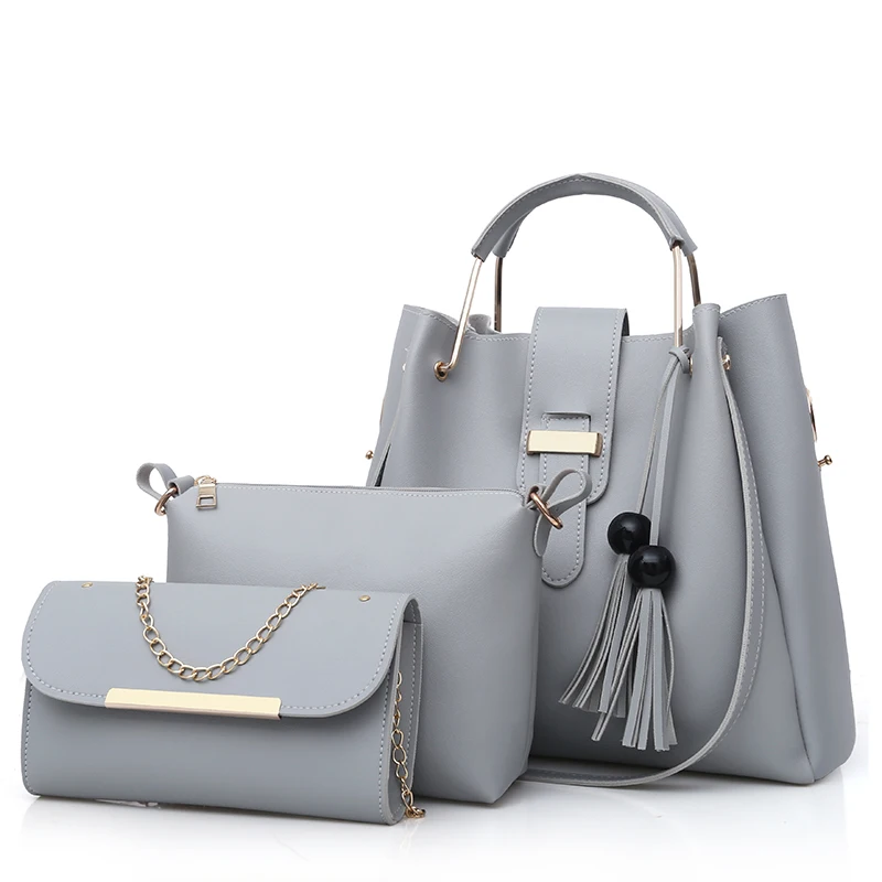 

New wholesale large-capacity children's bags fashion Pu tassel shoulder crossbody bag three sets of ladies handbag, 6 colors