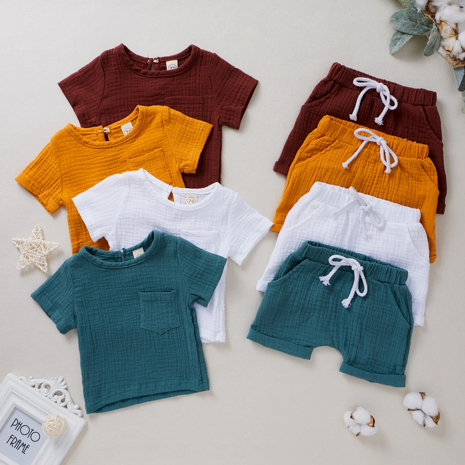 

Toddler Kids Baby Boys Summer Casual Clothes Sets Solid Short Sleeve T-shirt Tops&Pants Outfit 2Pcs Set, As picture