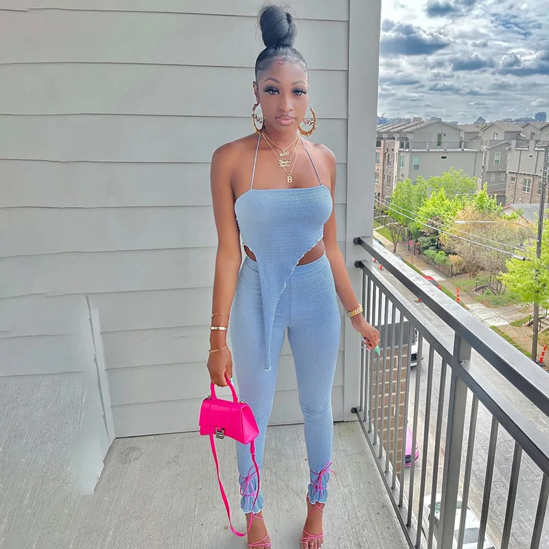 

Women's strapless sets two pieces pant set jogger set sexy new arrival pure color irregularly wrapped chest high waist tight, As picture