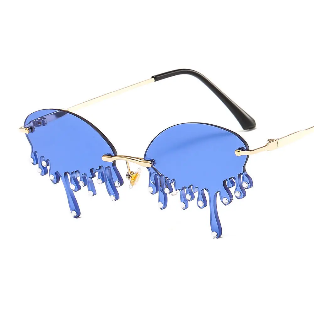 

rhinestone teardrop sun glasses 2020 new arrivals fashion rimless shades custom metal uv400 Teardrop flame sunglasses women 7704, Mix color