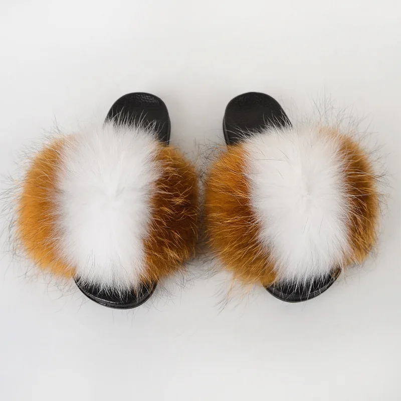 

2021 X Largomen's Fashion Raccoon Shoese W Custom Logo Fox Fluffy Soft Sandals Furry Slippers Women Full Fur Slides, Customized color