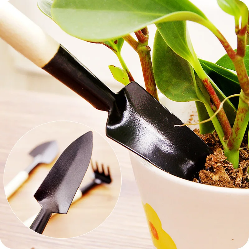 

3 Pcs/set Flowerpot Tools Potted Plants Maintenance Mini Spade Shovel Harrow Wooden Handle Plant Soil Shovels Gardening Tools, As photo