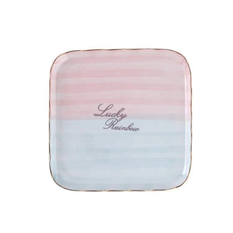 

Restaurant Square/ Rectangle Steak Plate Western Ceramic Tableware Plates Western-Style Flat Cake Food Dish Plate, Pink blue