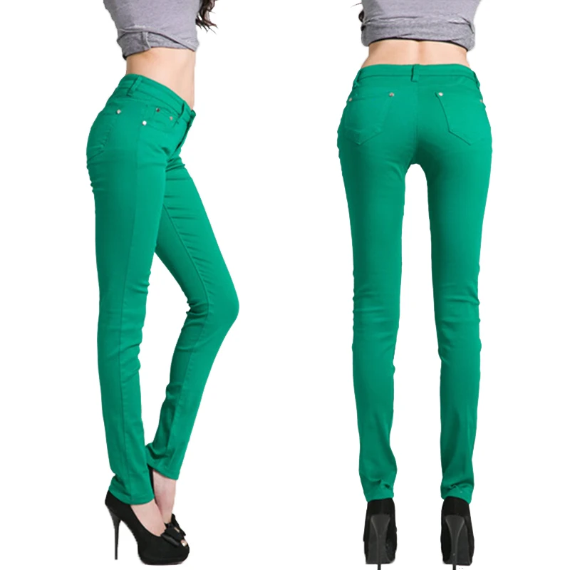 

CUHAKCI Hot Sell Jeans Women's Spring Elastic Candy Colored Pants Ladies Pencil Jeans Cotton Trousers Skinny Mid Waist Kintted