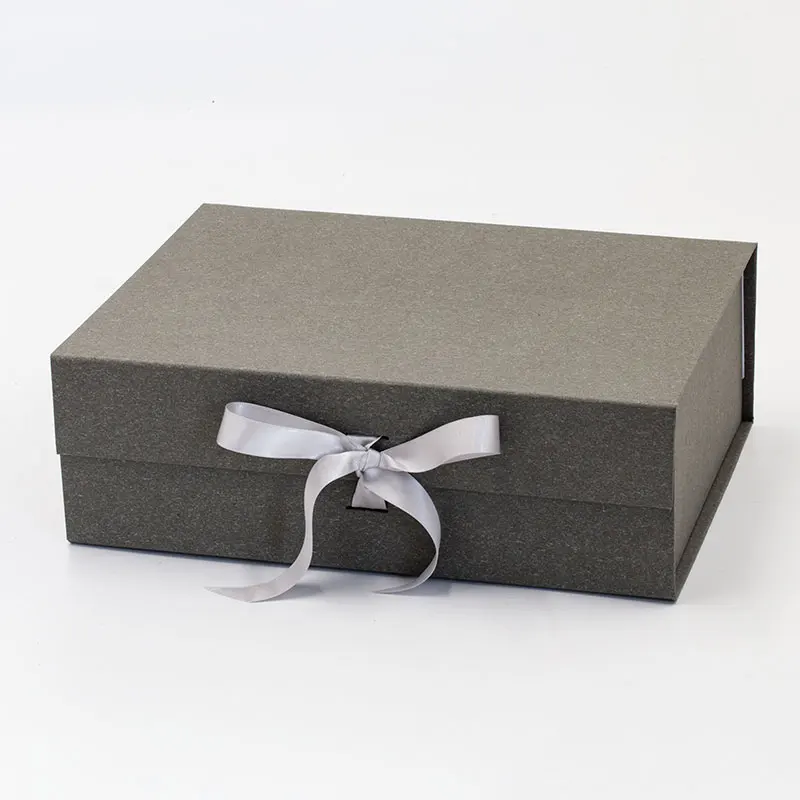 

In stock grey folding magnet gift packing ribbon box for eCommerce product wrapping