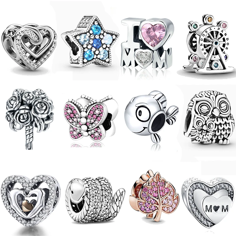 

Romantic Heart Charms 925 Sterling Silver MUM Bee Happy I Love You Bead Charm Fit Original Pandora Bracelet DIY Jewelry Gift