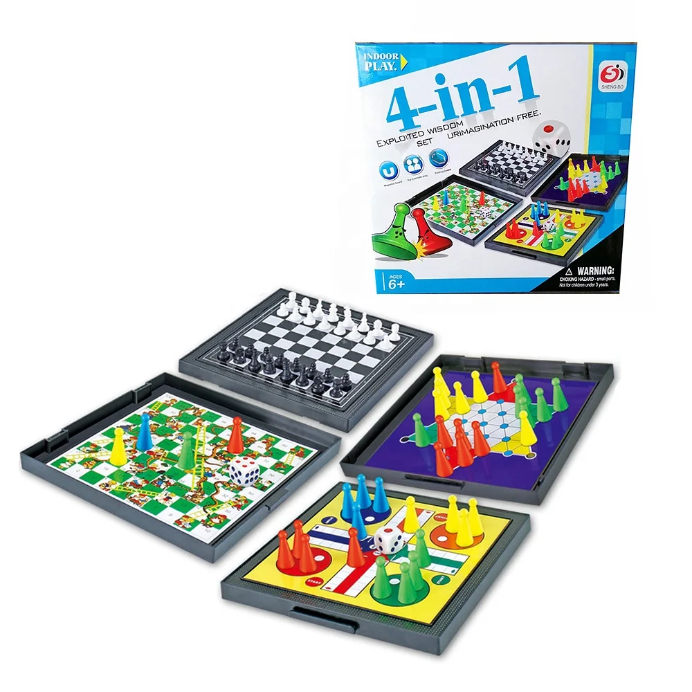 

Travel Portable Board Game Children's Chess Game 4-in-1 Chessboard