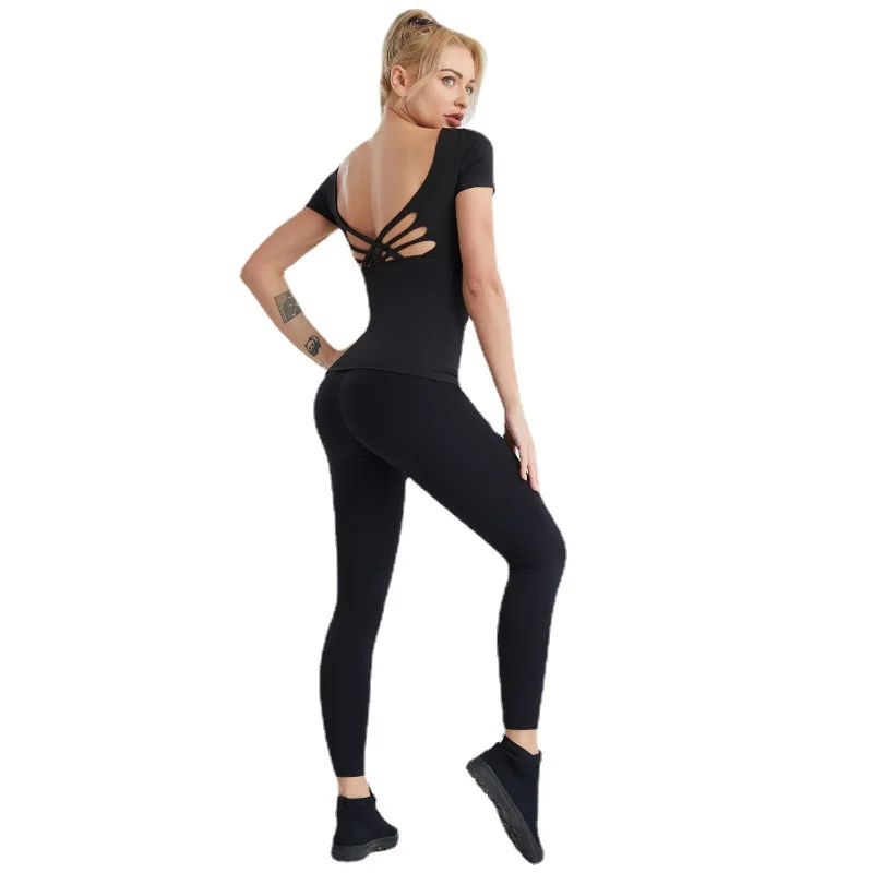 

Yoga suit women's sexy beauty back workout clothes running nude feel high waist workout pants two-piece summer