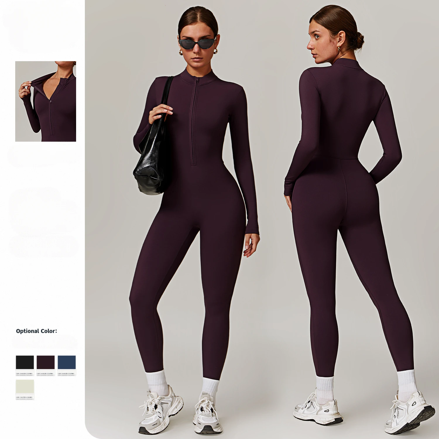 Running Fitness Sports Clothing Workout Long Sleeve Zip Front Sport Jumpsuits Women Yoga Jumpsuits