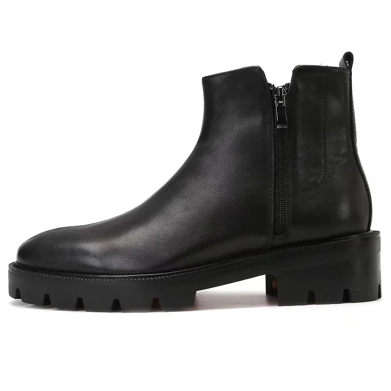 

PDEP hand made luxury black genuine leather men ankle boots with zipper non slip rubber sole red bottom men formal dress shoes