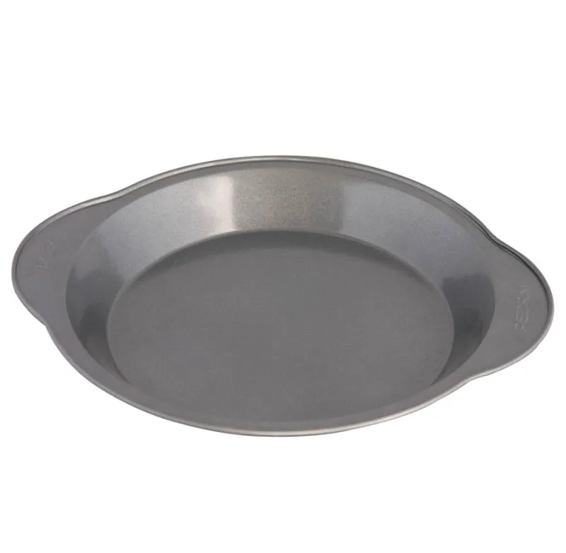 

Non stick carbon steel shallow round baking pan kitchen bakeware tools bread baking trays for baking oven with handle, Grey