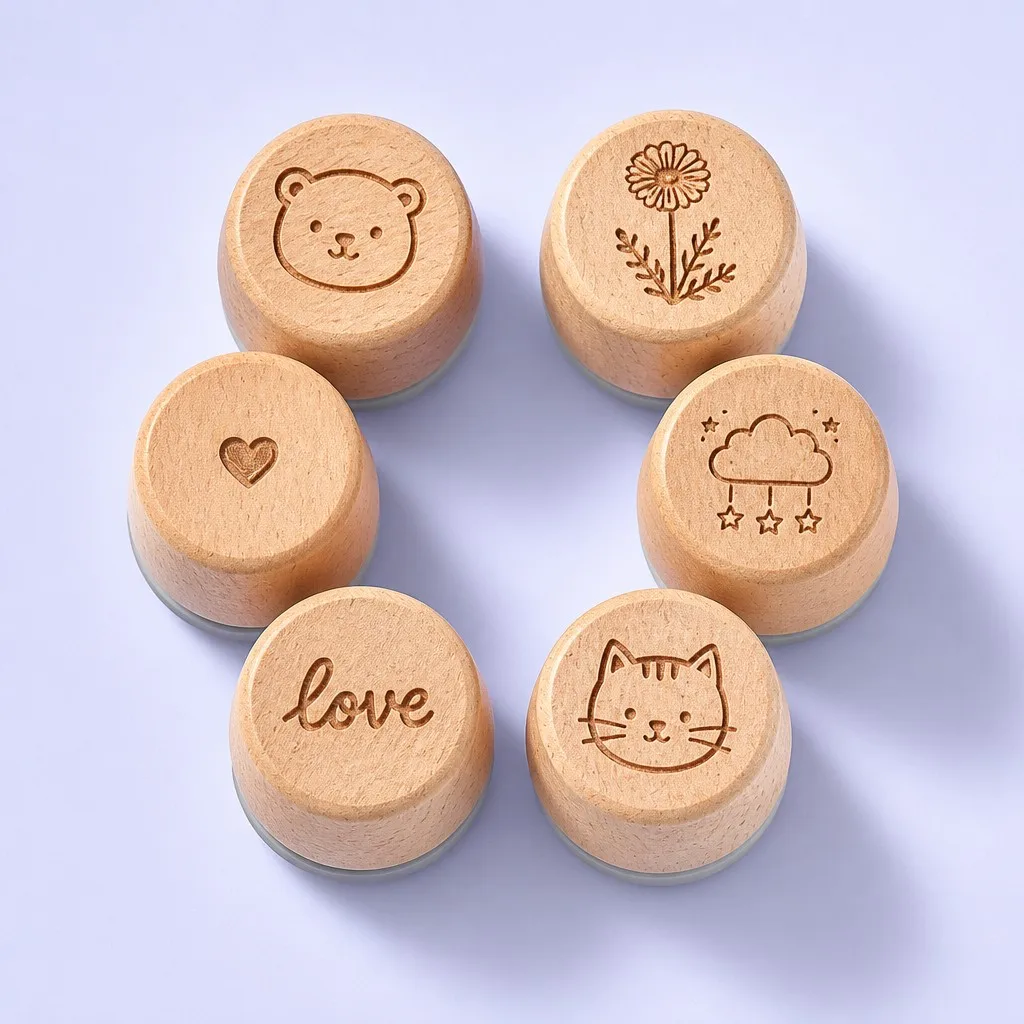 Journaling stamps arranged in a soft heart shape